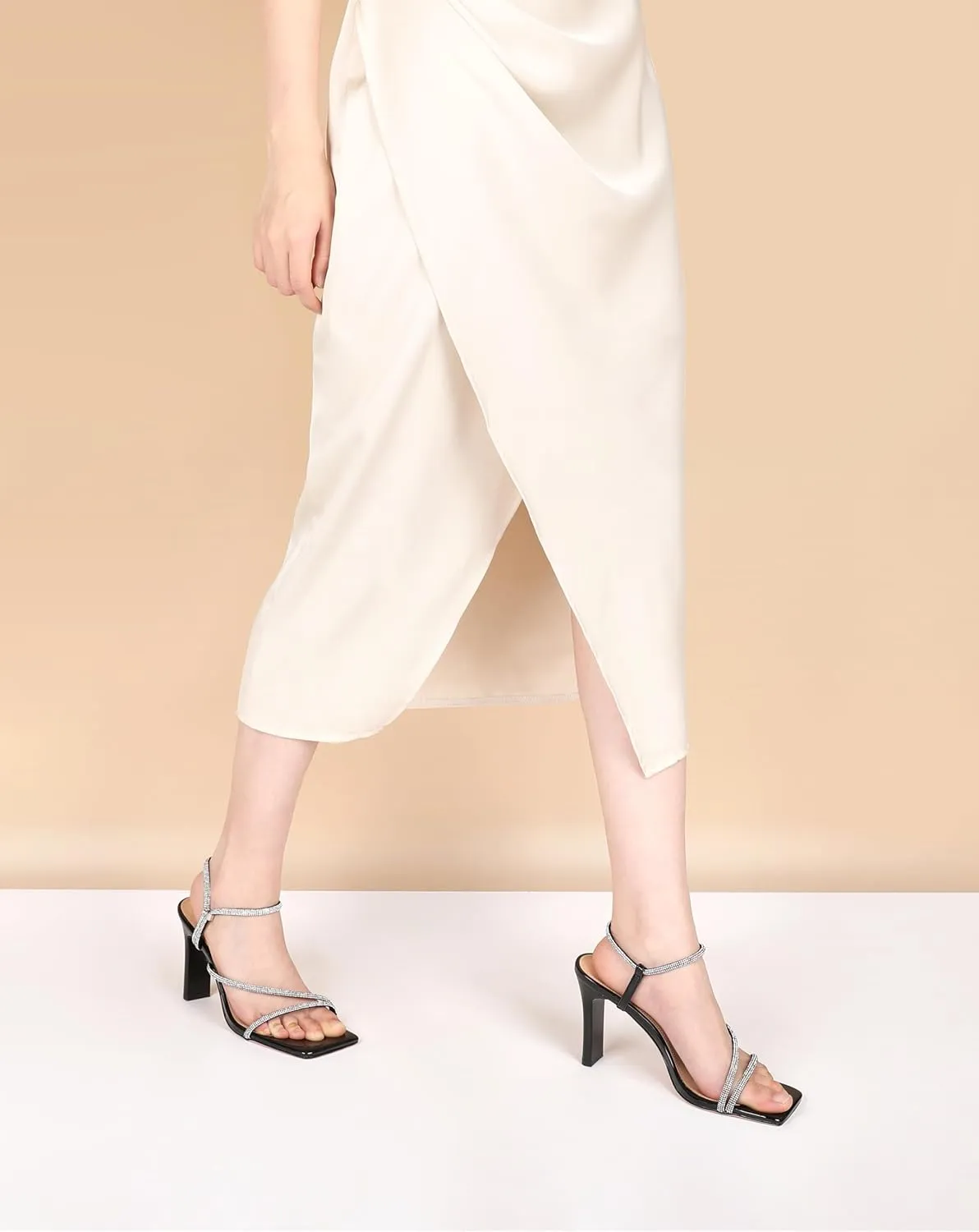 Joseywade Chunky Heels For Women Strappy High Heel 3.5" Sandals Adjustable Ankle Strap Open Toe Shoes