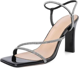 Joseywade Chunky Heels For Women Strappy High Heel 3.5" Sandals Adjustable Ankle Strap Open Toe Shoes