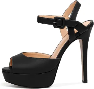 Joseywade Platform Stiletto Heels Women's Peep Toe High Heel Heeled Sandals 5.5 Inch Party Dance Dressy Ankle Strap Shoes