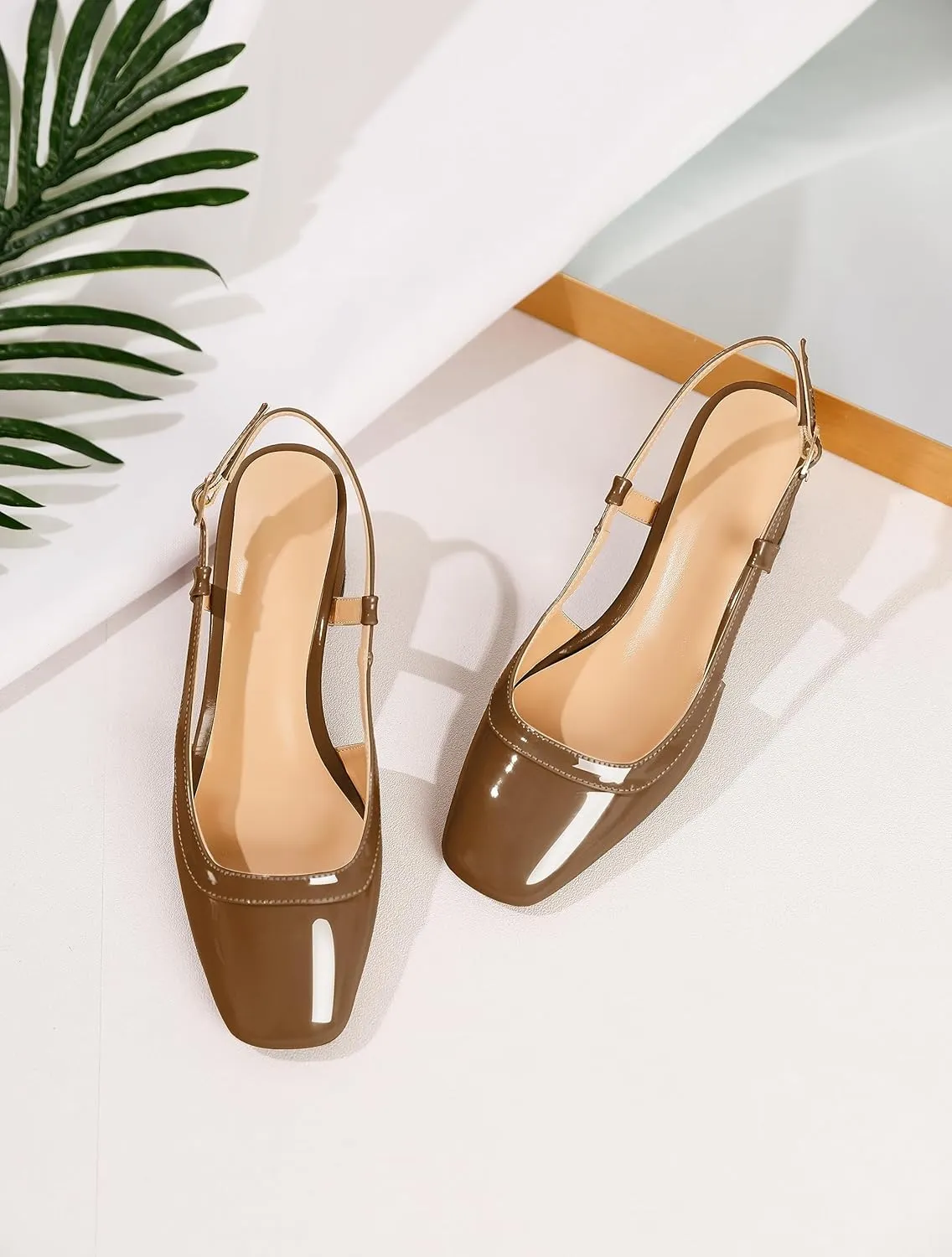 Joseywade Slingback Low Block Chunky Heels Pumps 2 Inch Closed Square Toe Shoes Women Heeled Sandals