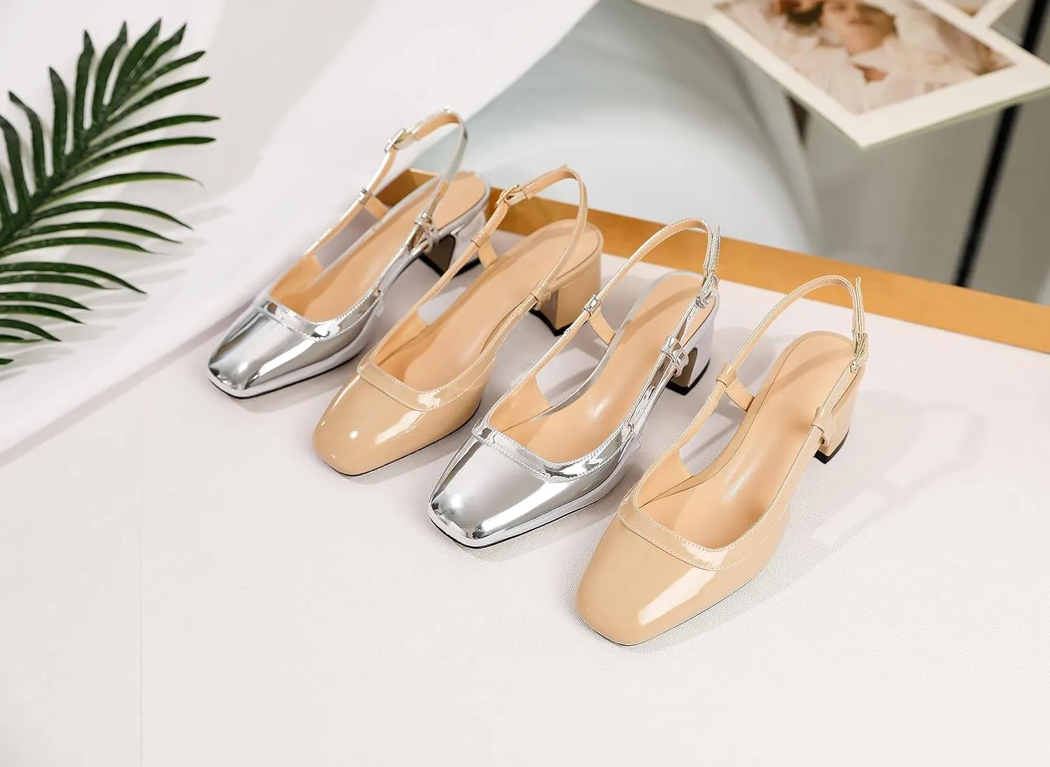 Joseywade Slingback Low Block Chunky Heels Pumps 2 Inch Closed Square Toe Shoes Women Heeled Sandals