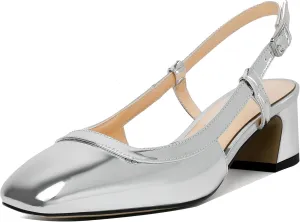 Joseywade Slingback Low Block Chunky Heels Pumps 2 Inch Closed Square Toe Shoes Women Heeled Sandals
