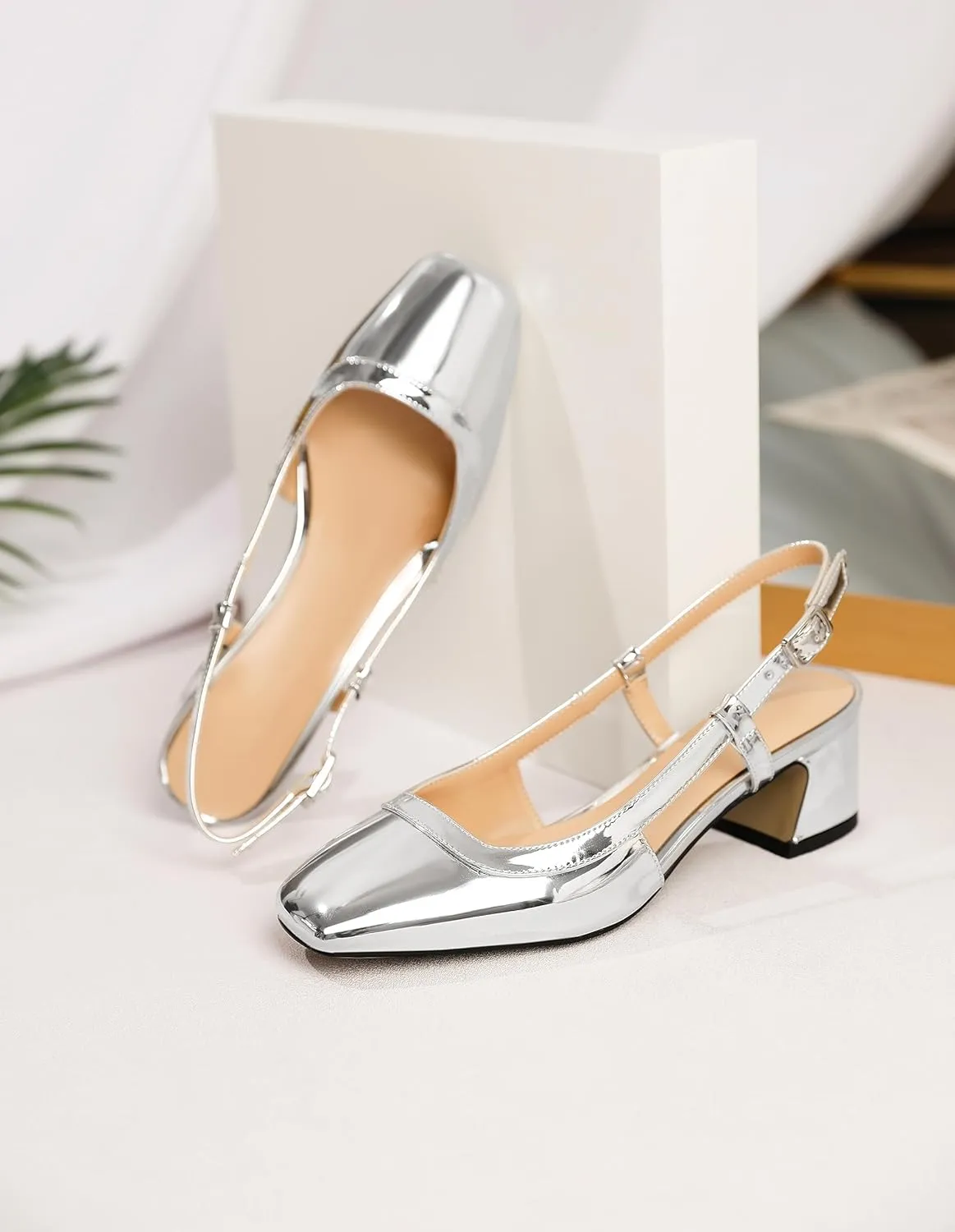 Joseywade Slingback Low Block Chunky Heels Pumps 2 Inch Closed Square Toe Shoes Women Heeled Sandals