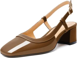 Joseywade Slingback Low Block Chunky Heels Pumps 2 Inch Closed Square Toe Shoes Women Heeled Sandals
