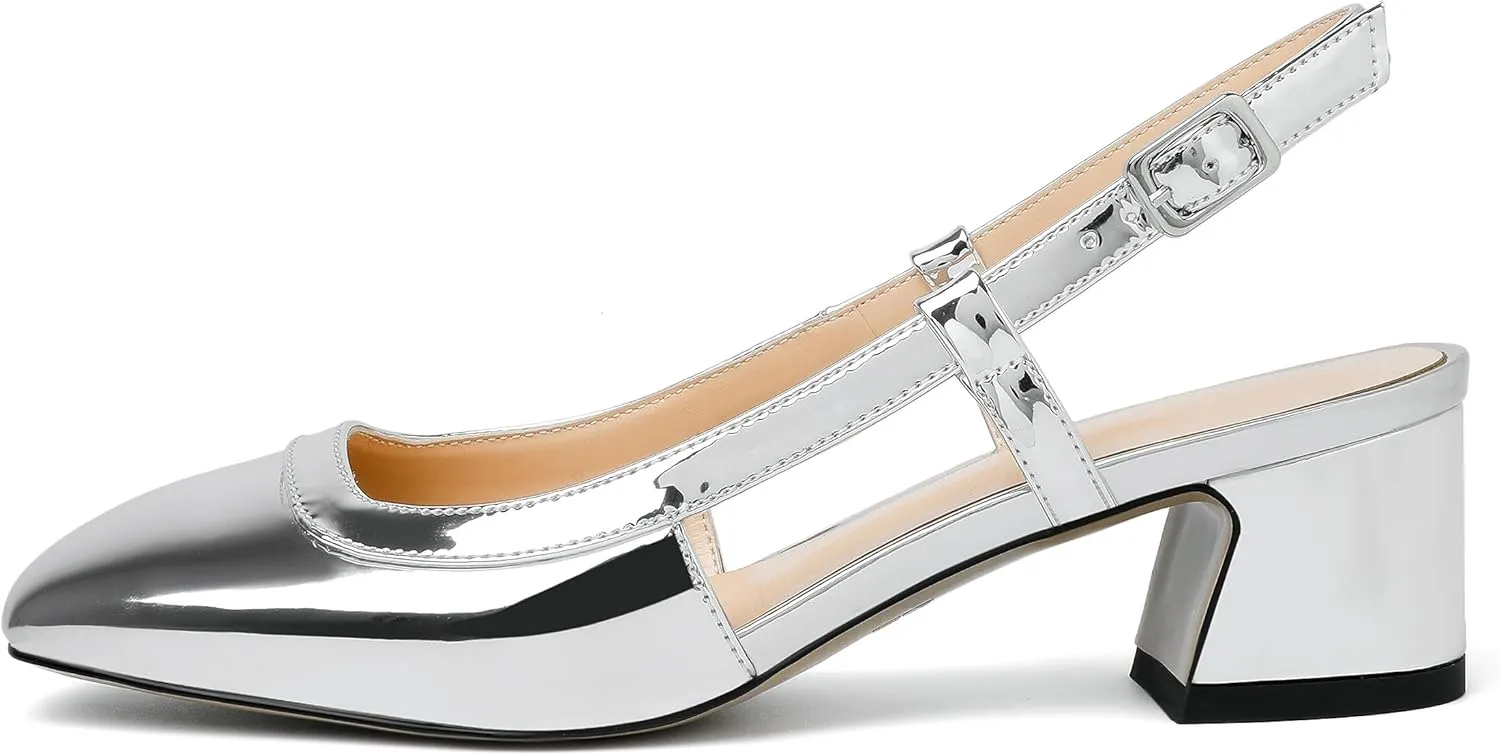 Joseywade Slingback Low Block Chunky Heels Pumps 2 Inch Closed Square Toe Shoes Women Heeled Sandals
