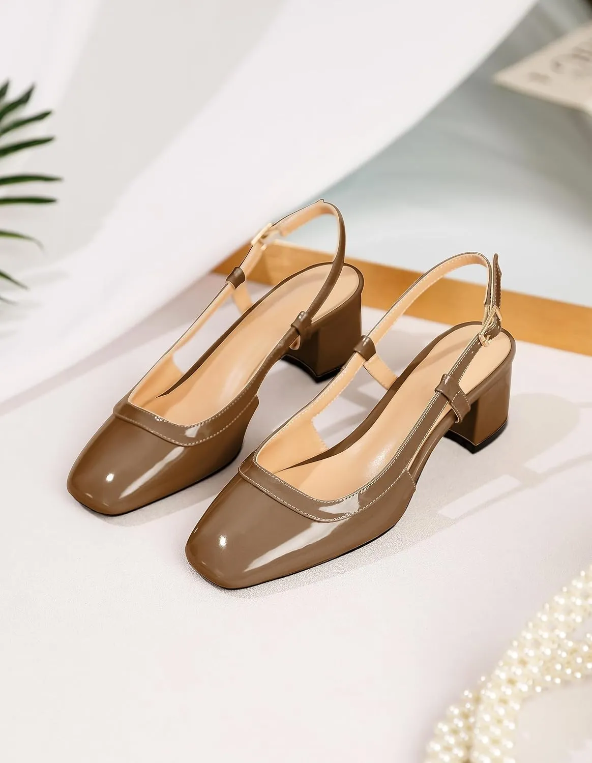 Joseywade Slingback Low Block Chunky Heels Pumps 2 Inch Closed Square Toe Shoes Women Heeled Sandals