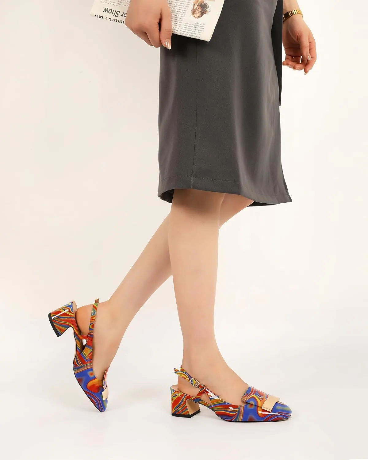 Joseywade Women Slingback Low Block Chunky Heel Pumps Closed Square Toe Dress Shoes 2 Inch Heeled Sandals with Adjustable Strap