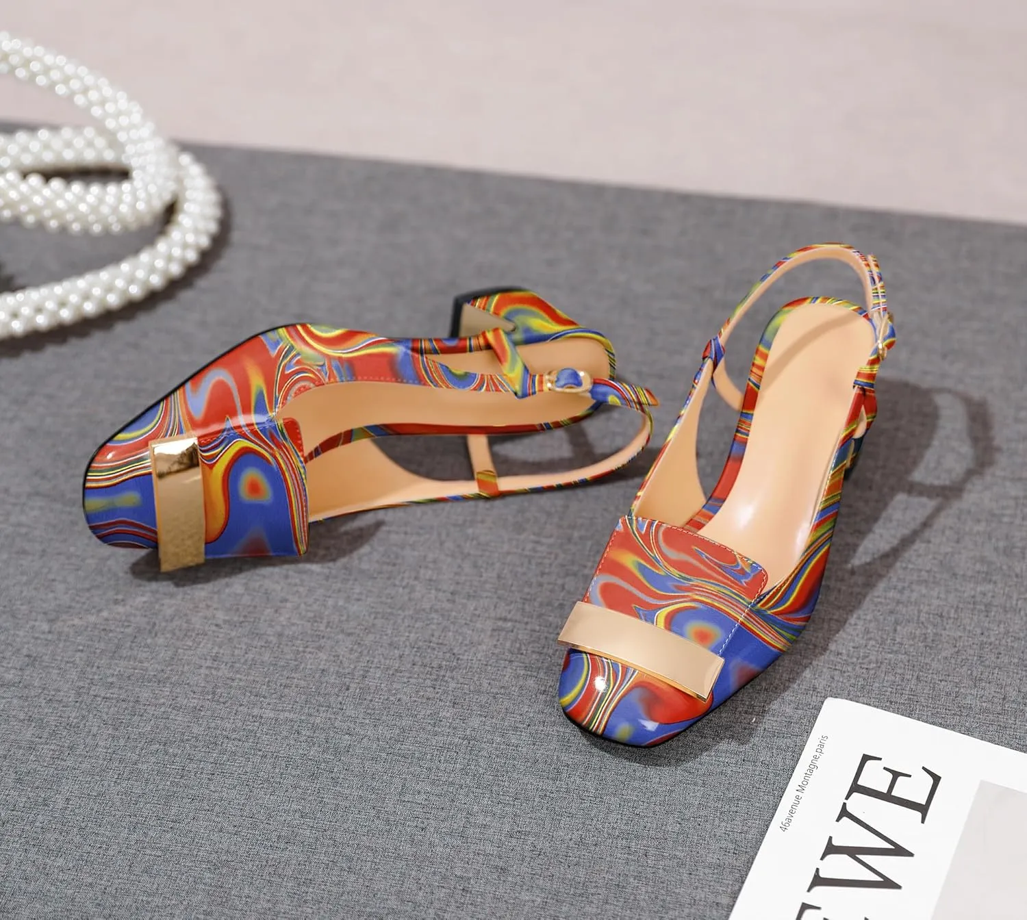 Joseywade Women Slingback Low Block Chunky Heel Pumps Closed Square Toe Dress Shoes 2 Inch Heeled Sandals with Adjustable Strap