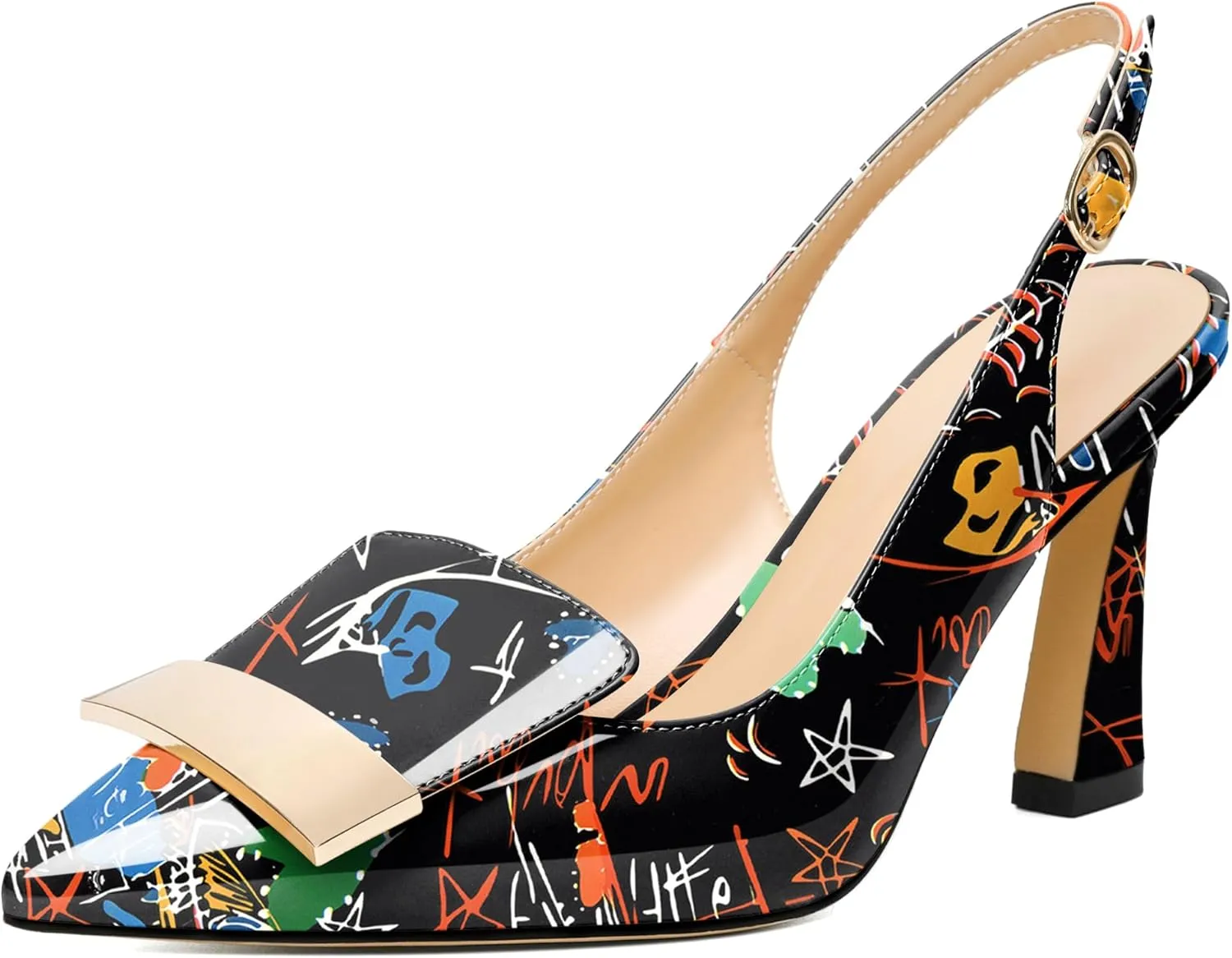 Joseywade Women Slingback Pumps High Stiletto Heel 3.5 Inch Heeled Sandals Closed Pointed Toe Flare Heel Dress Shoes