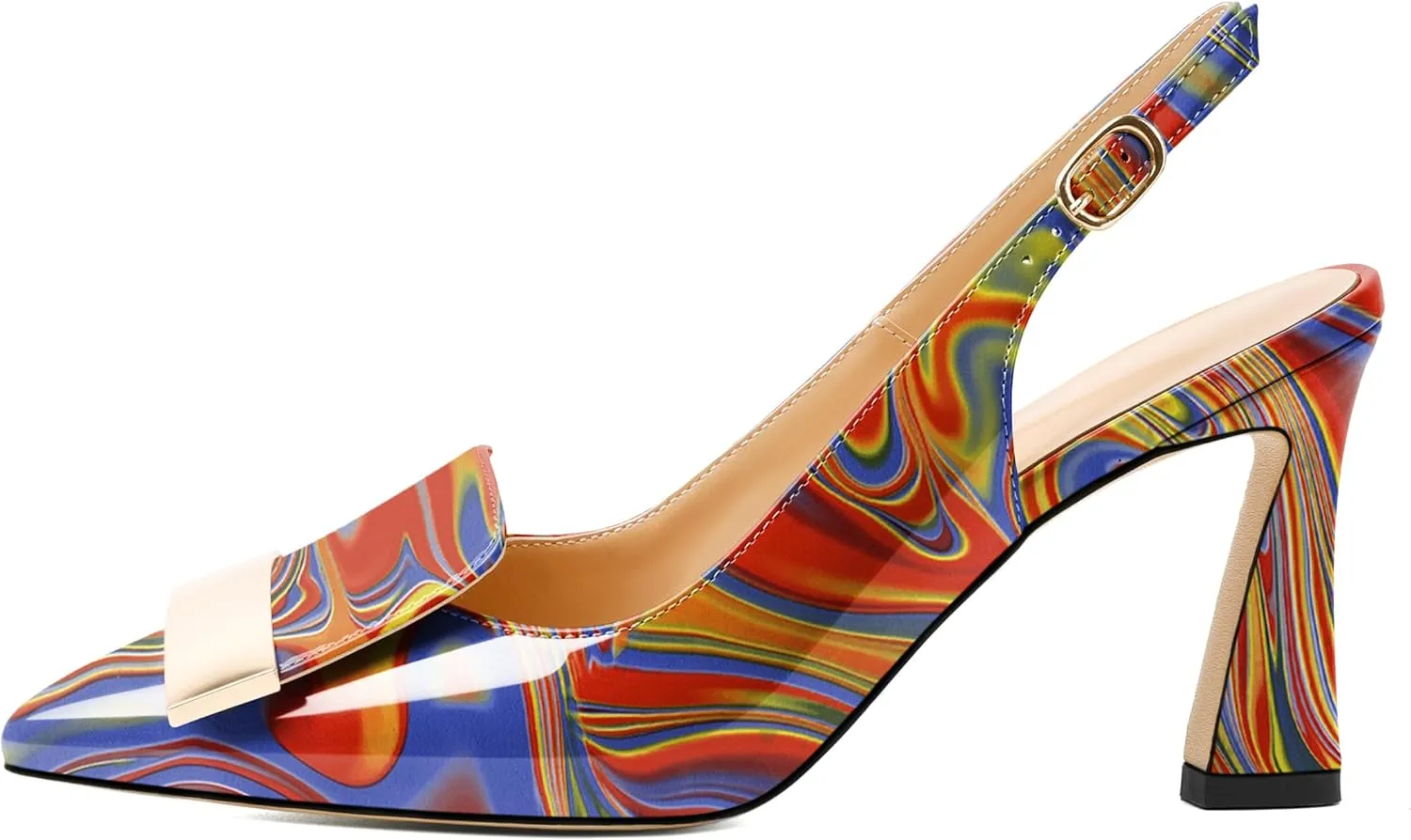 Joseywade Women Slingback Pumps High Stiletto Heel 3.5 Inch Heeled Sandals Closed Pointed Toe Flare Heel Dress Shoes