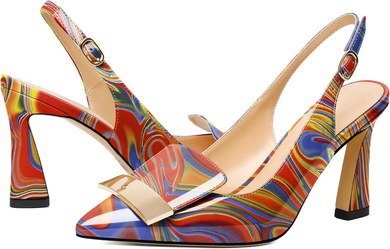 Joseywade Women Slingback Pumps High Stiletto Heel 3.5 Inch Heeled Sandals Closed Pointed Toe Flare Heel Dress Shoes