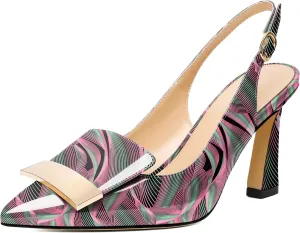 Joseywade Women Slingback Pumps High Stiletto Heel 3.5 Inch Heeled Sandals Closed Pointed Toe Flare Heel Dress Shoes