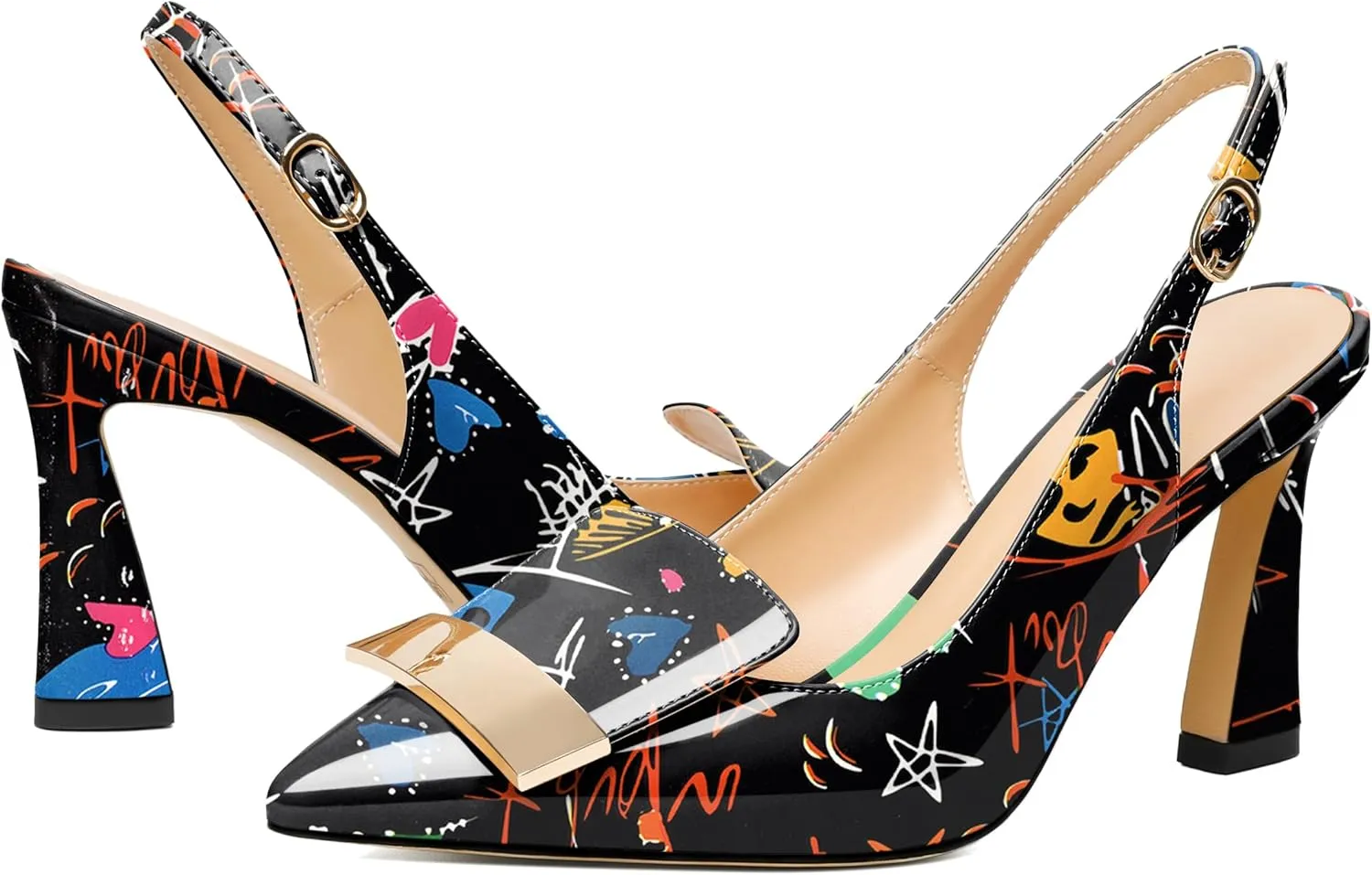 Joseywade Women Slingback Pumps High Stiletto Heel 3.5 Inch Heeled Sandals Closed Pointed Toe Flare Heel Dress Shoes
