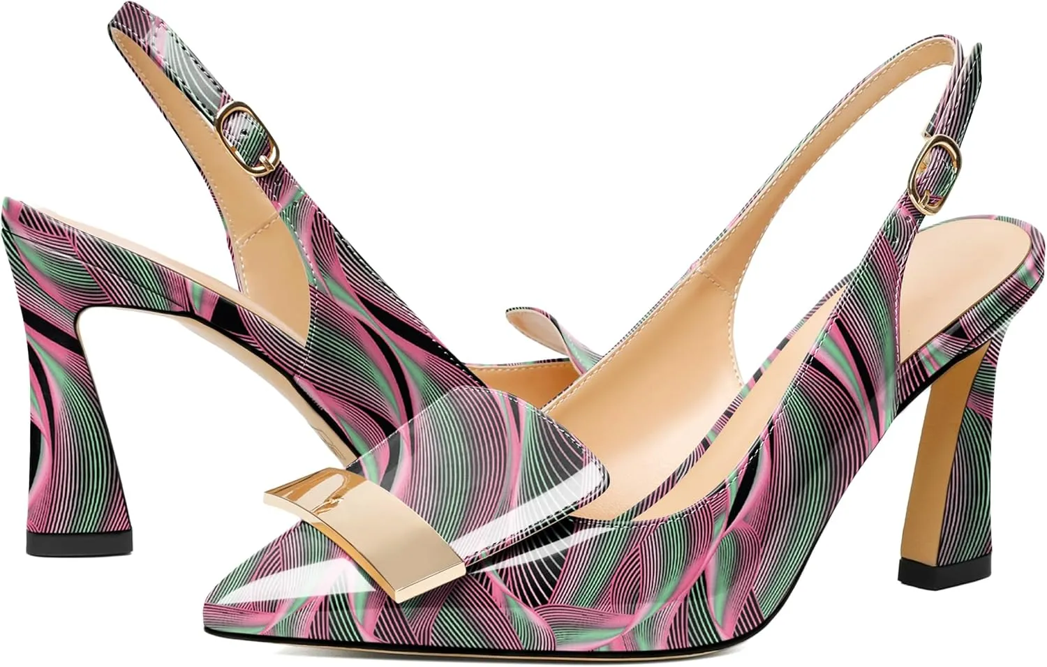 Joseywade Women Slingback Pumps High Stiletto Heel 3.5 Inch Heeled Sandals Closed Pointed Toe Flare Heel Dress Shoes