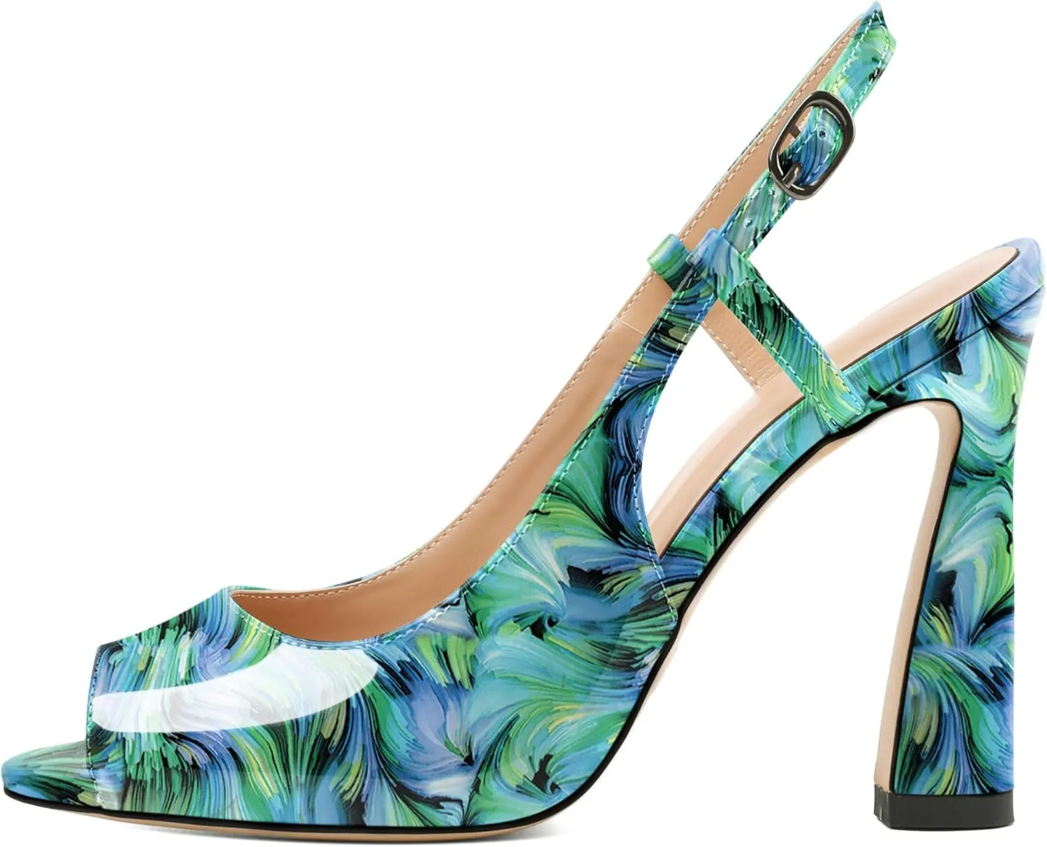 Joseywade Women Slingback Stiletto High Heel Pumps 4'' Heeled Sandals Peep Toe Flare Heel Dress Shoes