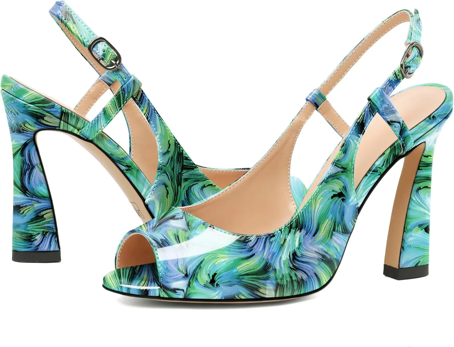 Joseywade Women Slingback Stiletto High Heel Pumps 4'' Heeled Sandals Peep Toe Flare Heel Dress Shoes
