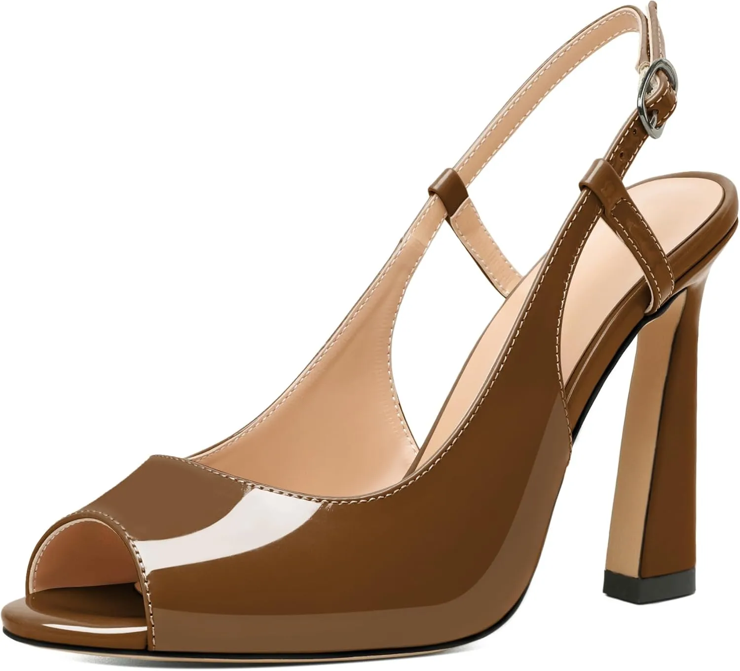 Joseywade Women Slingback Stiletto High Heel Pumps 4'' Heeled Sandals Peep Toe Flare Heel Dress Shoes