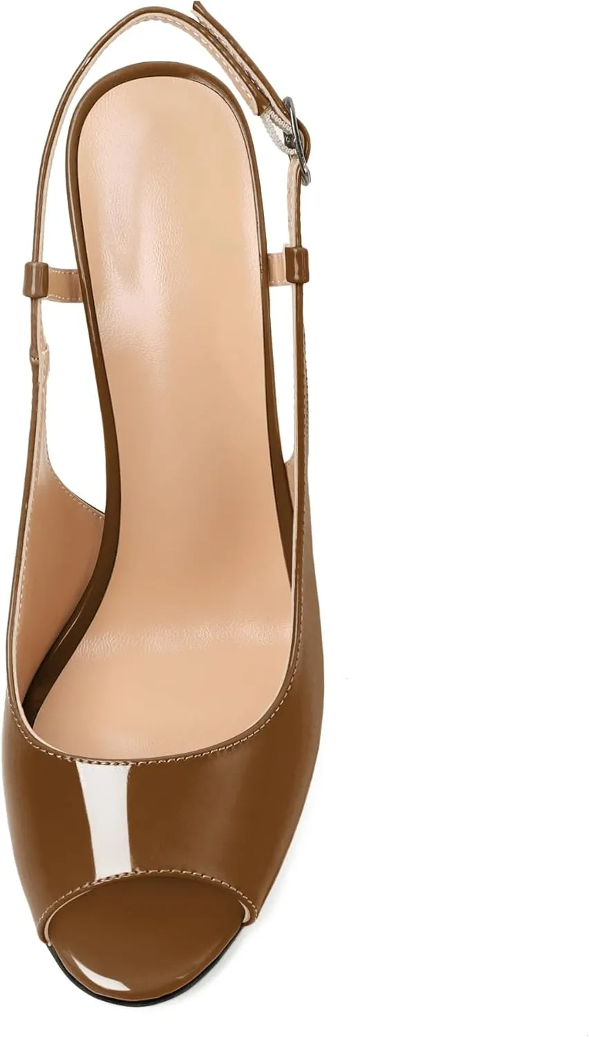Joseywade Women Slingback Stiletto High Heel Pumps 4'' Heeled Sandals Peep Toe Flare Heel Dress Shoes