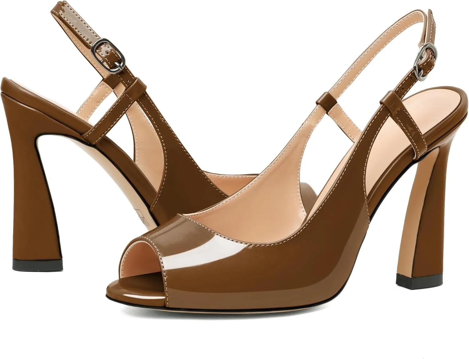 Joseywade Women Slingback Stiletto High Heel Pumps 4'' Heeled Sandals Peep Toe Flare Heel Dress Shoes