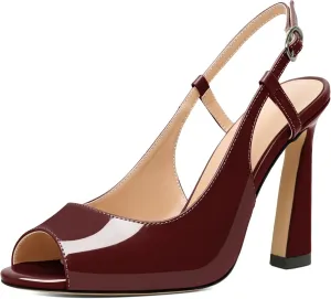 Joseywade Women Slingback Stiletto High Heel Pumps 4'' Heeled Sandals Peep Toe Flare Heel Dress Shoes