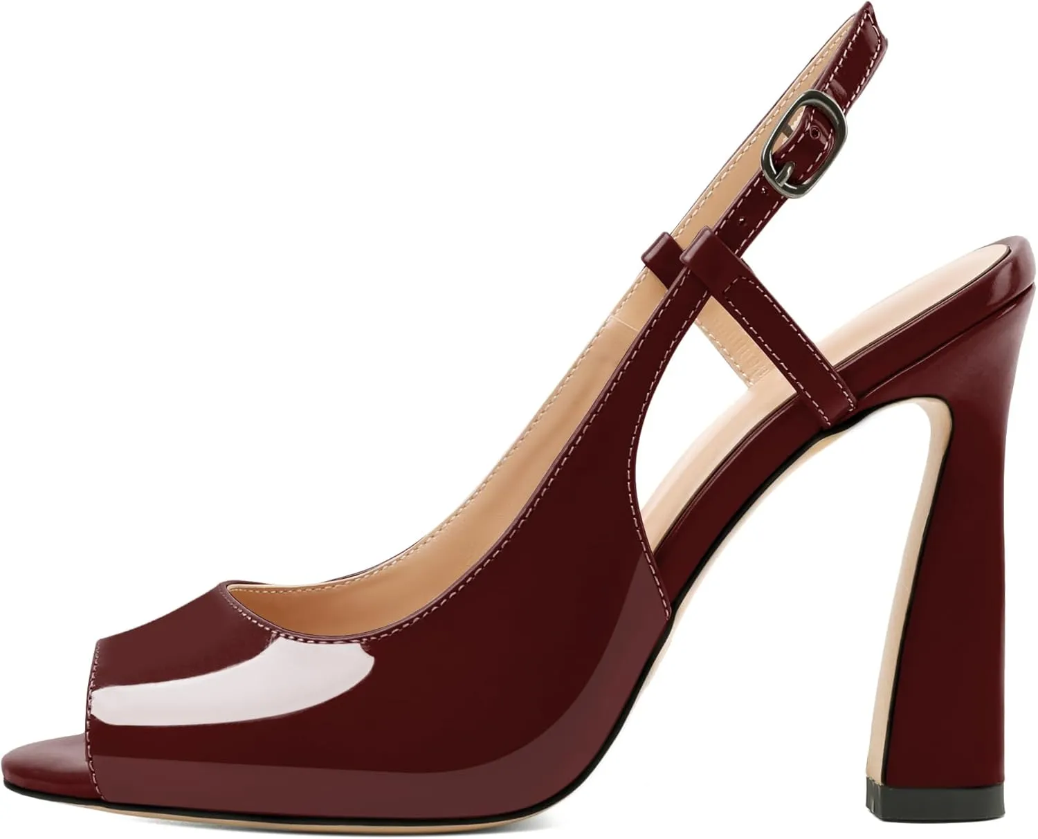 Joseywade Women Slingback Stiletto High Heel Pumps 4'' Heeled Sandals Peep Toe Flare Heel Dress Shoes
