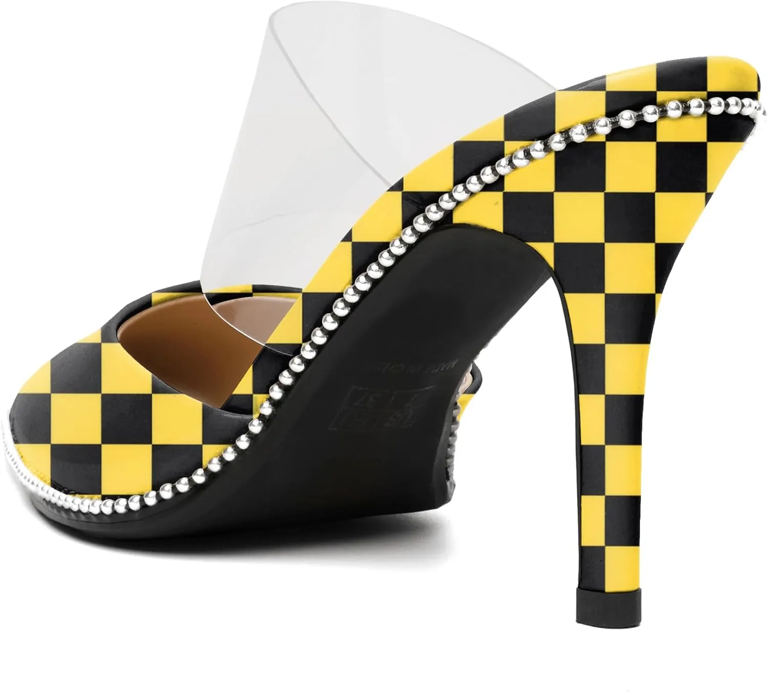 Joseywade Women's Heeled Mules Beaded Sandals Stilettos Heels Pointed Closed Toe Clear PVC Ankle Strap Patent Fashion Dress Shoes