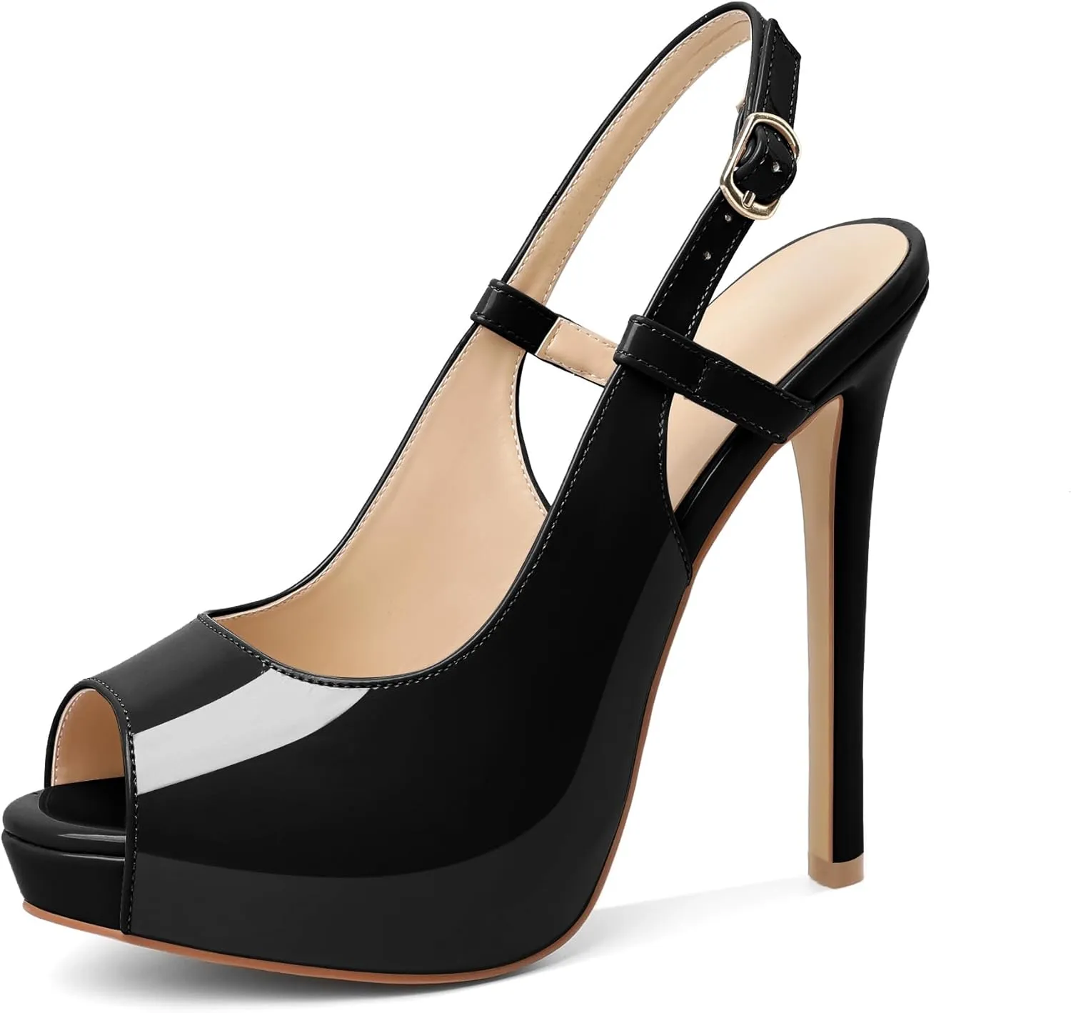 Joseywade Women's Peep Toe High Heel Slingback Pumps Platform Stiletto Heel 5 Inches Party Wedding Dress Shoes