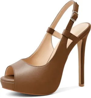 Joseywade Women's Peep Toe High Heel Slingback Pumps Platform Stiletto Heel 5 Inches Party Wedding Dress Shoes