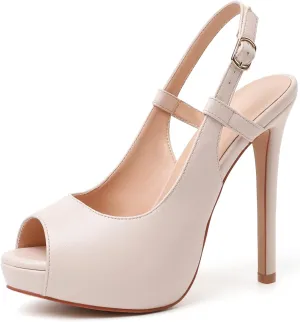 Joseywade Women's Peep Toe High Heel Slingback Pumps Platform Stiletto Heel 5 Inches Party Wedding Dress Shoes