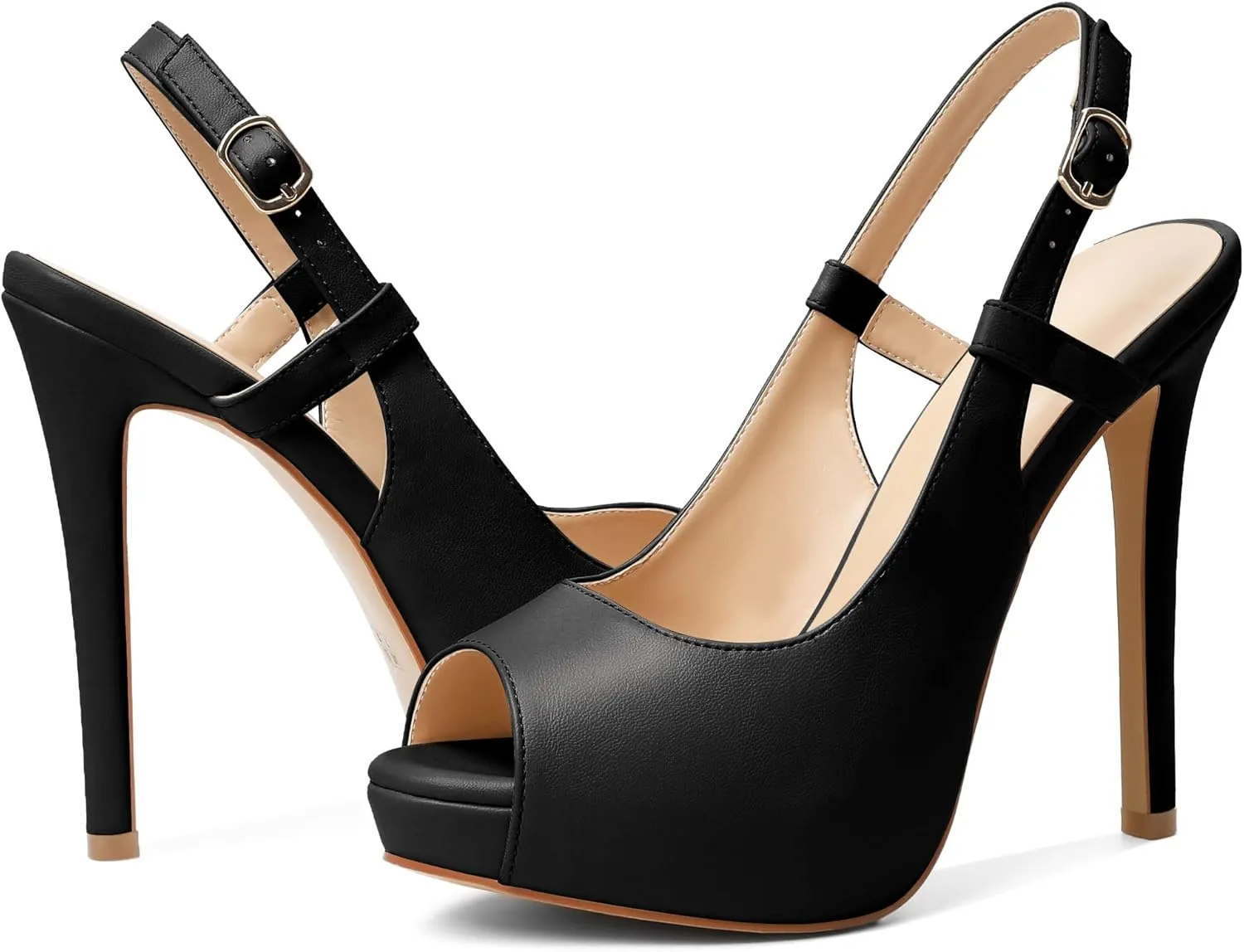 Joseywade Women's Peep Toe High Heel Slingback Pumps Platform Stiletto Heel 5 Inches Party Wedding Dress Shoes