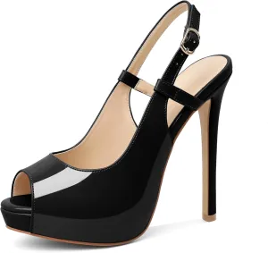 Joseywade Women's Peep Toe High Heel Slingback Pumps Platform Stiletto Heel 5 Inches Party Wedding Dress Shoes
