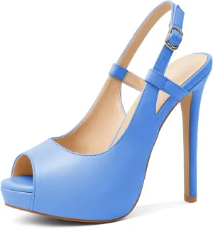 Joseywade Women's Peep Toe High Heel Slingback Pumps Platform Stiletto Heel 5 Inches Party Wedding Dress Shoes