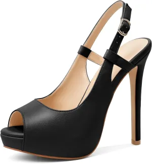 Joseywade Women's Peep Toe High Heel Slingback Pumps Platform Stiletto Heel 5 Inches Party Wedding Dress Shoes