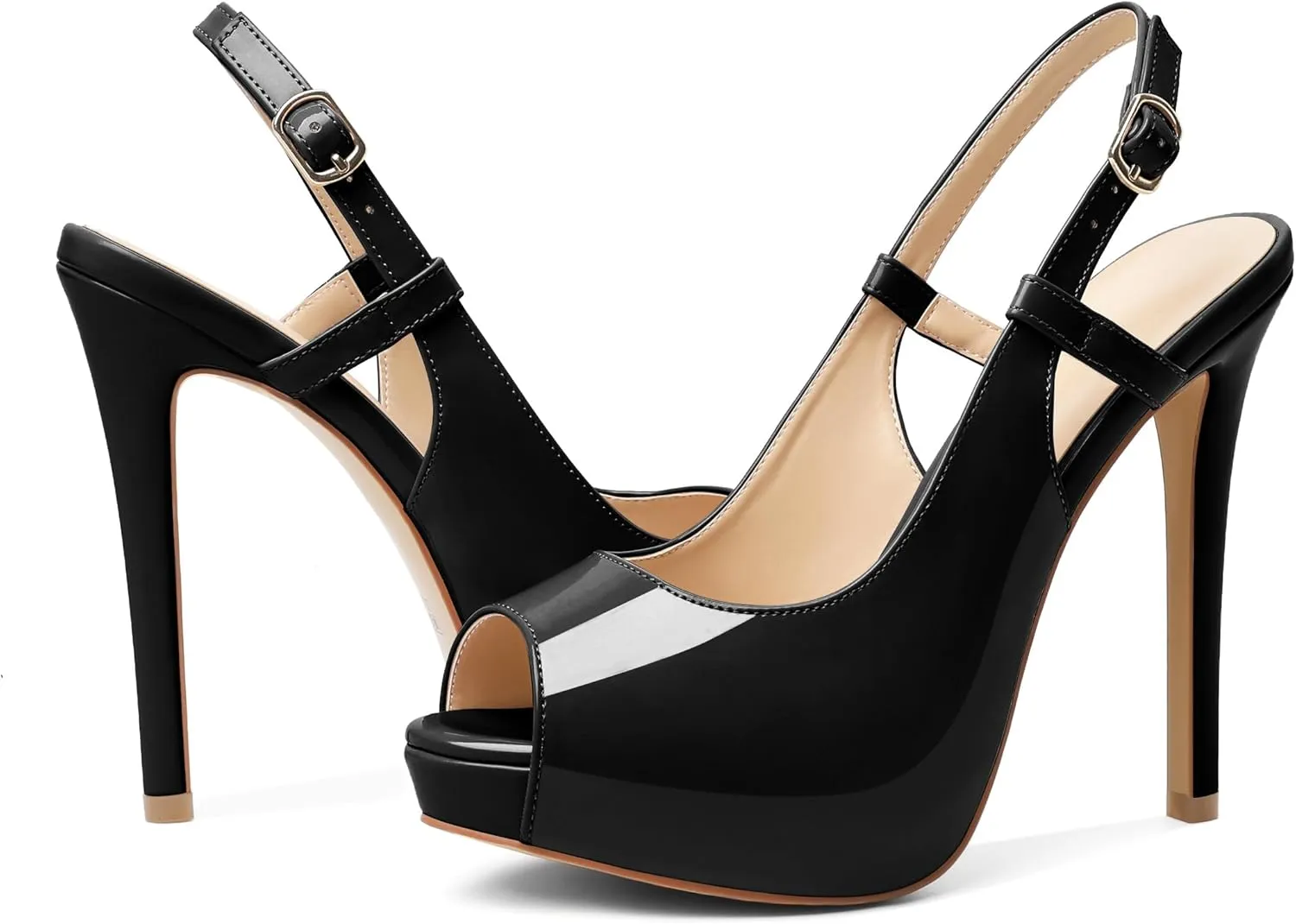Joseywade Women's Peep Toe High Heel Slingback Pumps Platform Stiletto Heel 5 Inches Party Wedding Dress Shoes