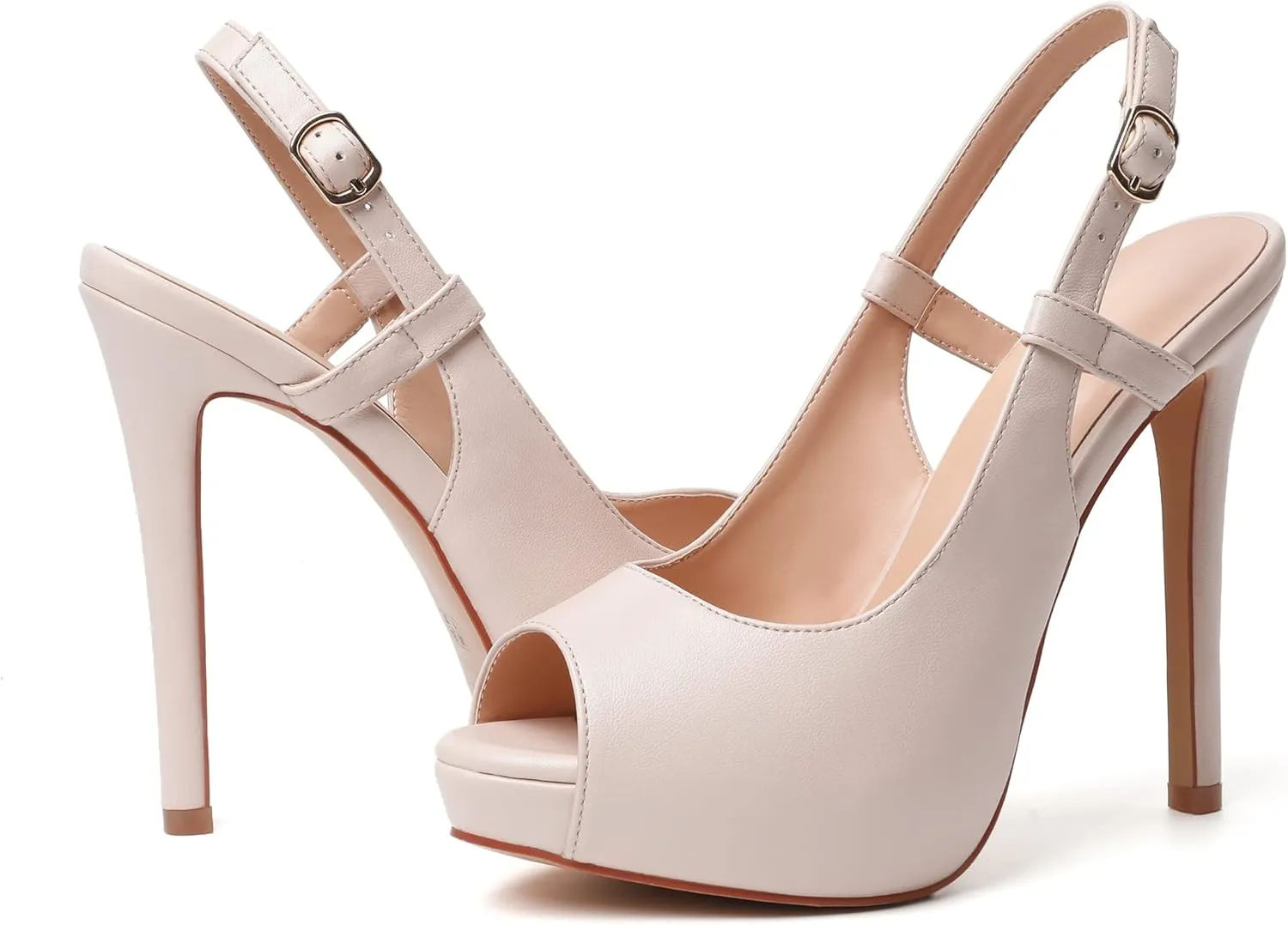 Joseywade Women's Peep Toe High Heel Slingback Pumps Platform Stiletto Heel 5 Inches Party Wedding Dress Shoes