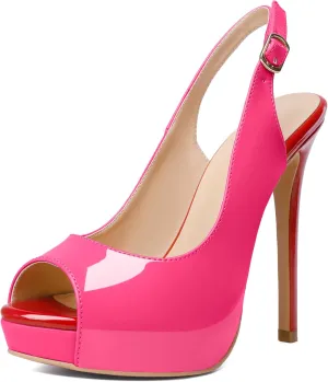 Joseywade Women's Peep Toe Slingback Platform Heel Pumps High Heel Sandals 5 Inch Stiletto Heel Dance Shoes
