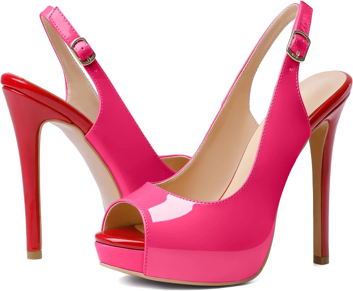 Joseywade Women's Peep Toe Slingback Platform Heel Pumps High Heel Sandals 5 Inch Stiletto Heel Dance Shoes