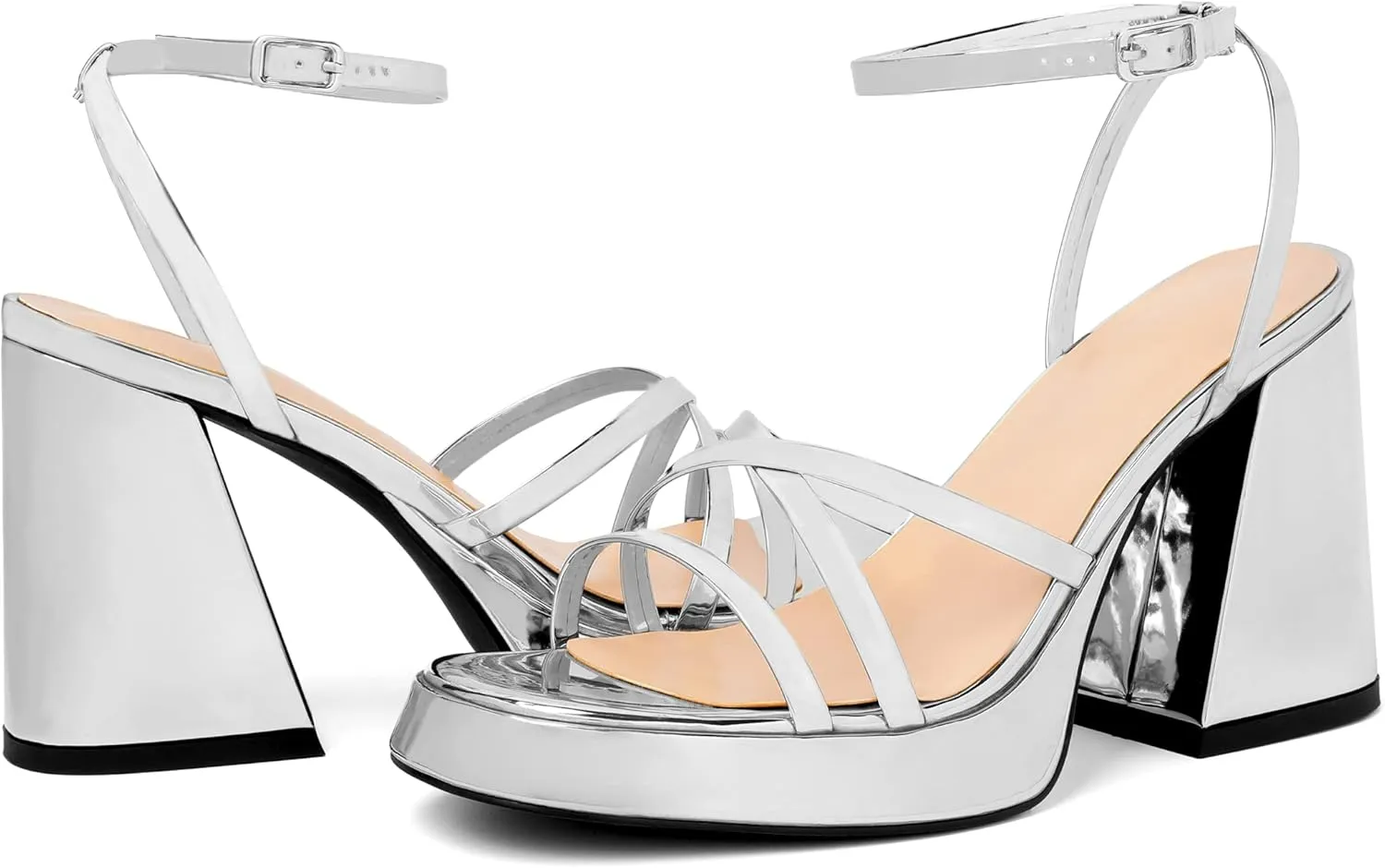 Joseywade Women's Platform Chunky Block High Heels Strappy Ankle Strap Heeled Sandals 4 Inch Open Toe Dress Shoes