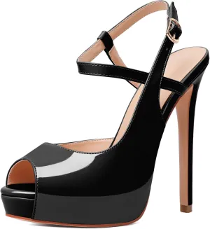 Joseywade Women's Platform Heel Pumps Slingback Peep Toe High Heel Sandals 5 Inch Stiletto Heel Party Dress Shoes