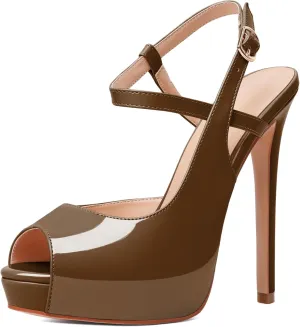 Joseywade Women's Platform Heel Pumps Slingback Peep Toe High Heel Sandals 5 Inch Stiletto Heel Party Dress Shoes