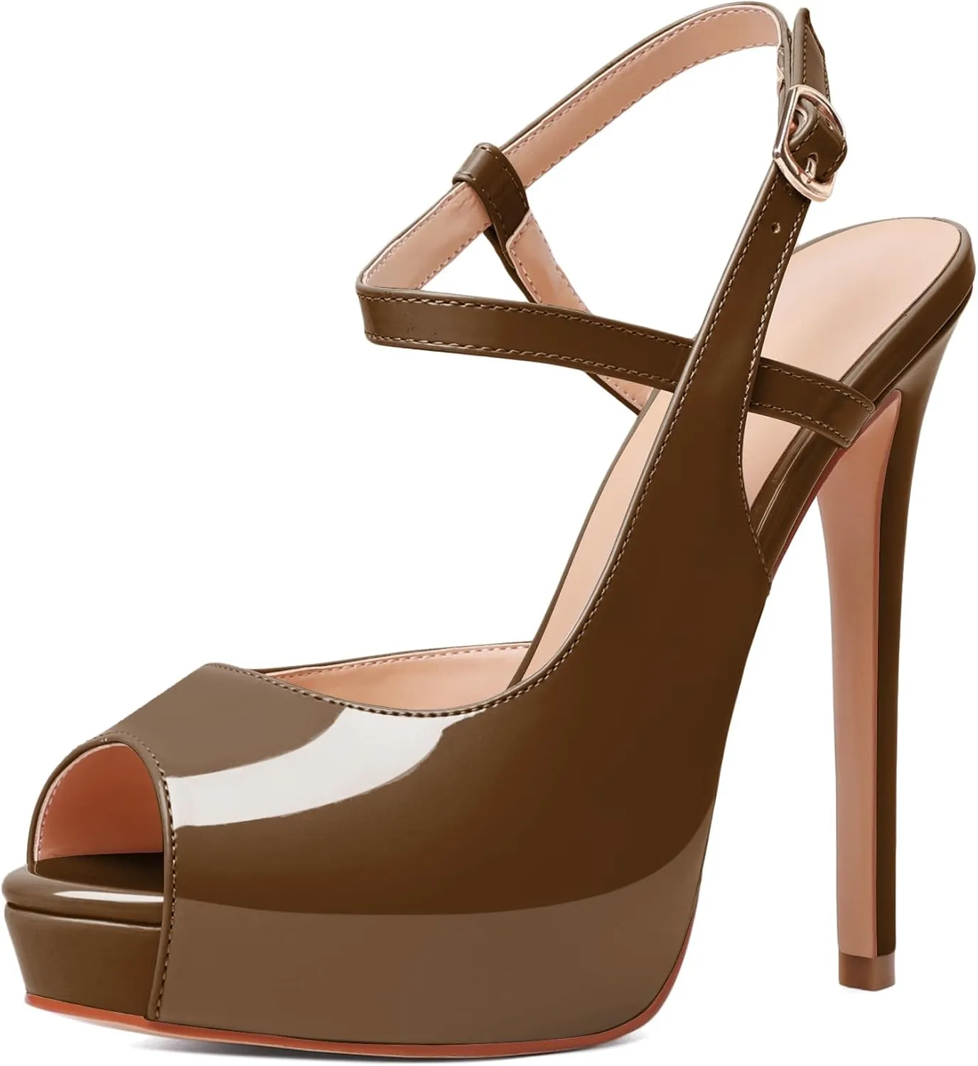 Joseywade Women's Platform Heel Pumps Slingback Peep Toe High Heel Sandals 5 Inch Stiletto Heel Party Dress Shoes