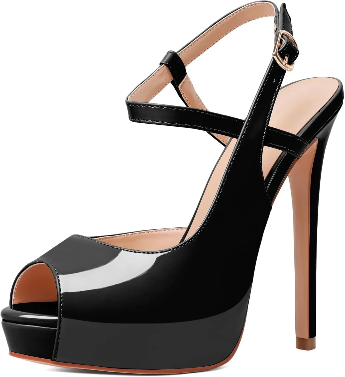 Joseywade Women's Platform Heel Pumps Slingback Peep Toe High Heel Sandals 5 Inch Stiletto Heel Party Dress Shoes