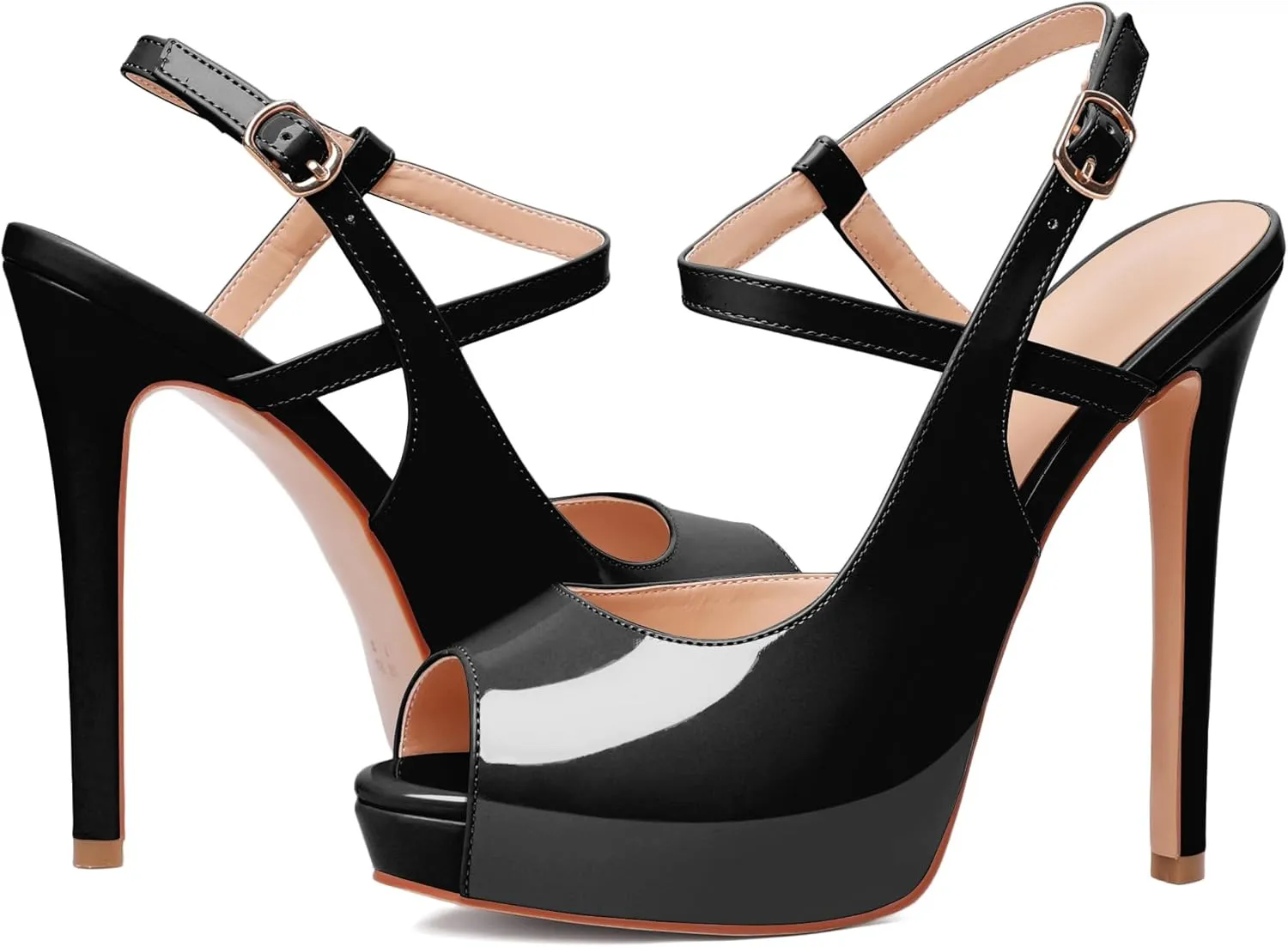 Joseywade Women's Platform Heel Pumps Slingback Peep Toe High Heel Sandals 5 Inch Stiletto Heel Party Dress Shoes