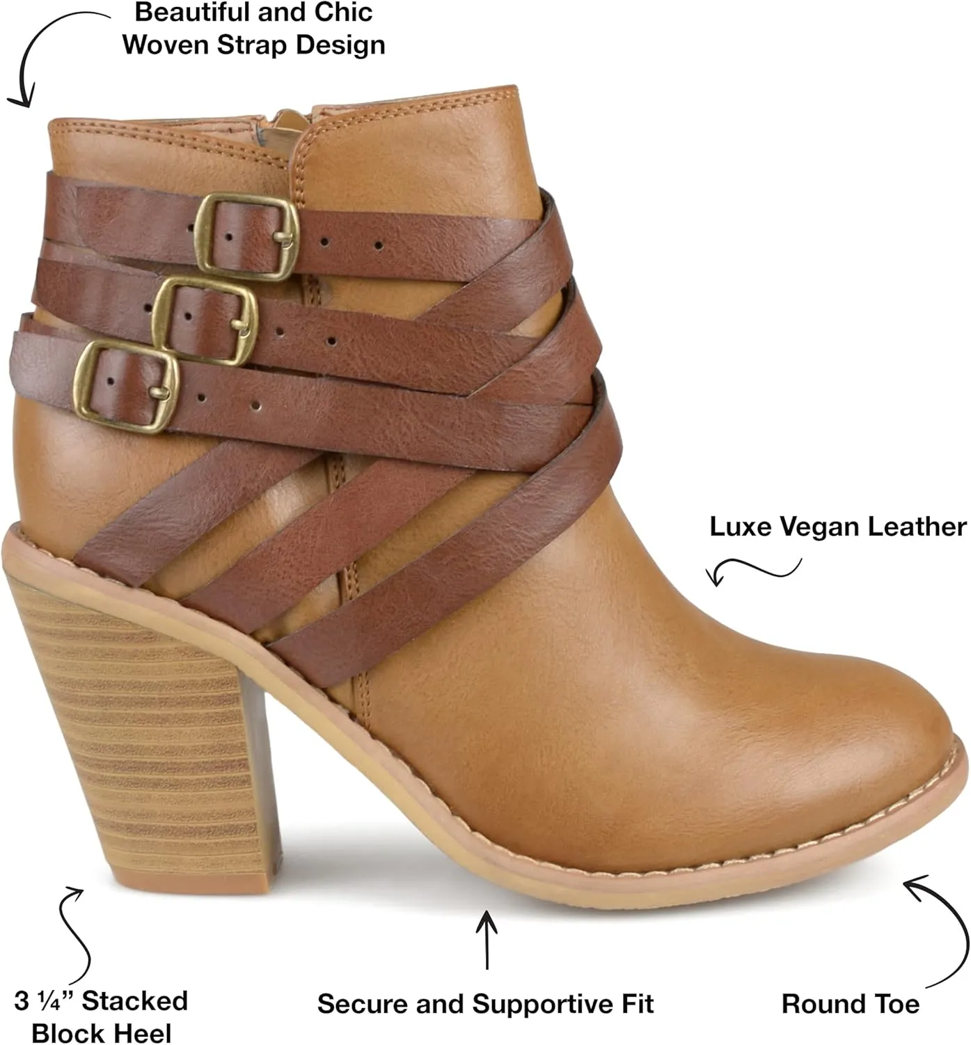 Journee Womens Strap Wide Width Inside Zip Stacked Heel Booties