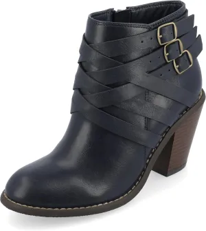 Journee Womens Strap Wide Width Inside Zip Stacked Heel Booties