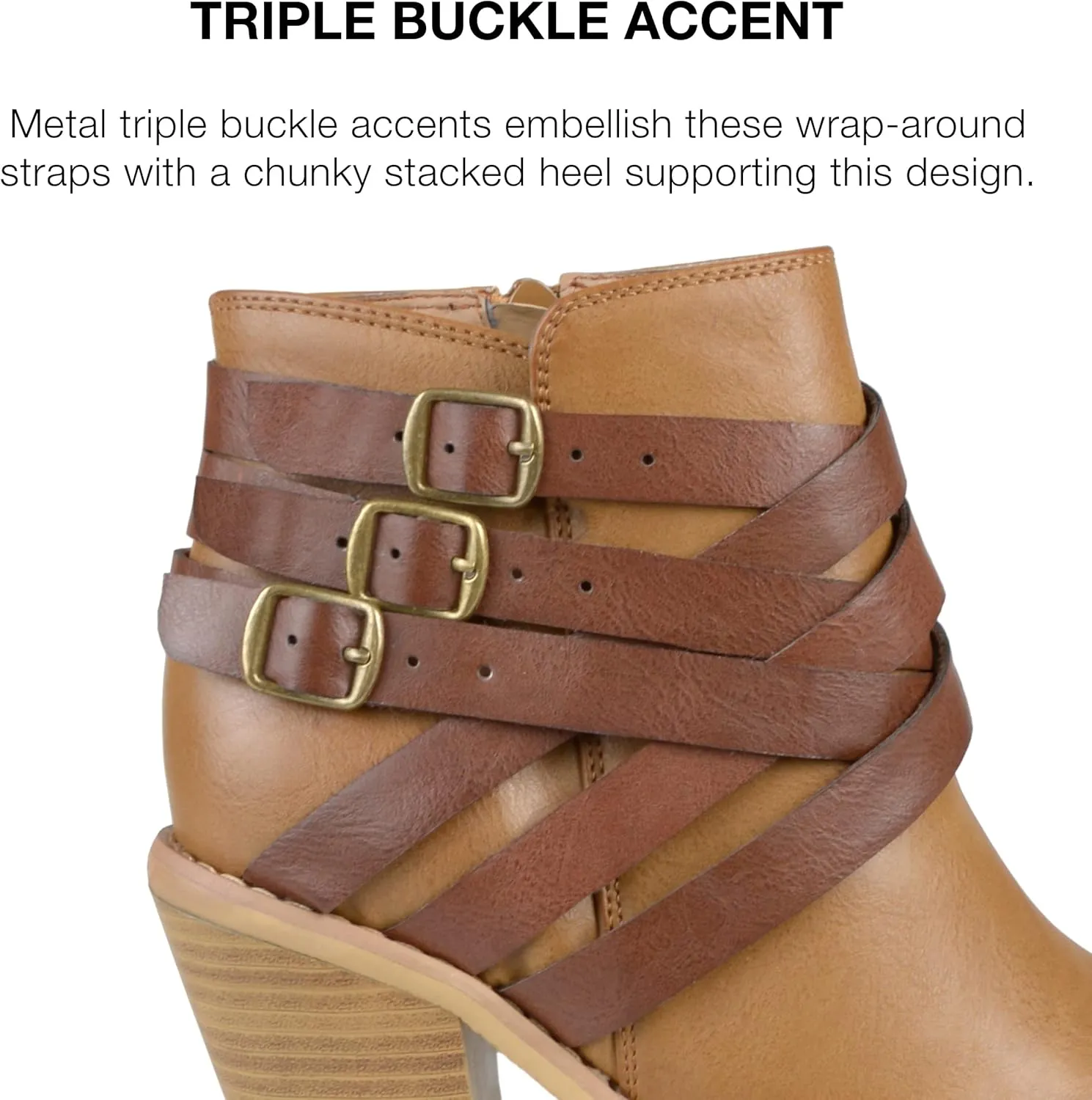 Journee Womens Strap Wide Width Inside Zip Stacked Heel Booties
