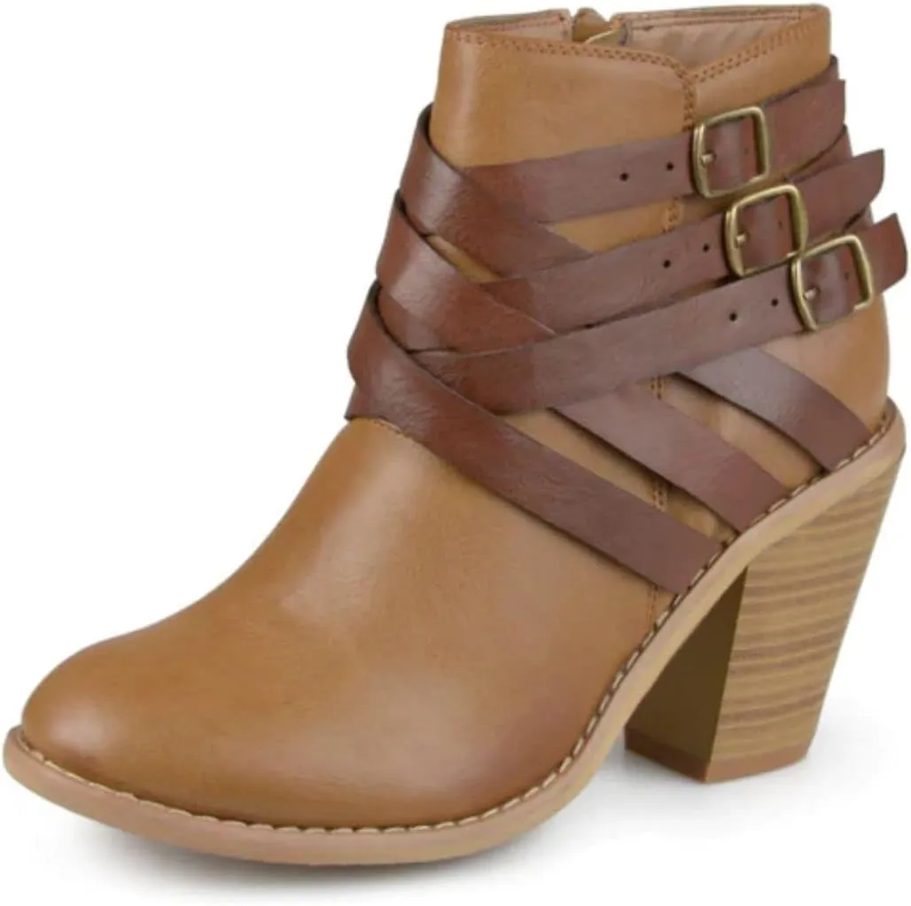 Journee Womens Strap Wide Width Inside Zip Stacked Heel Booties