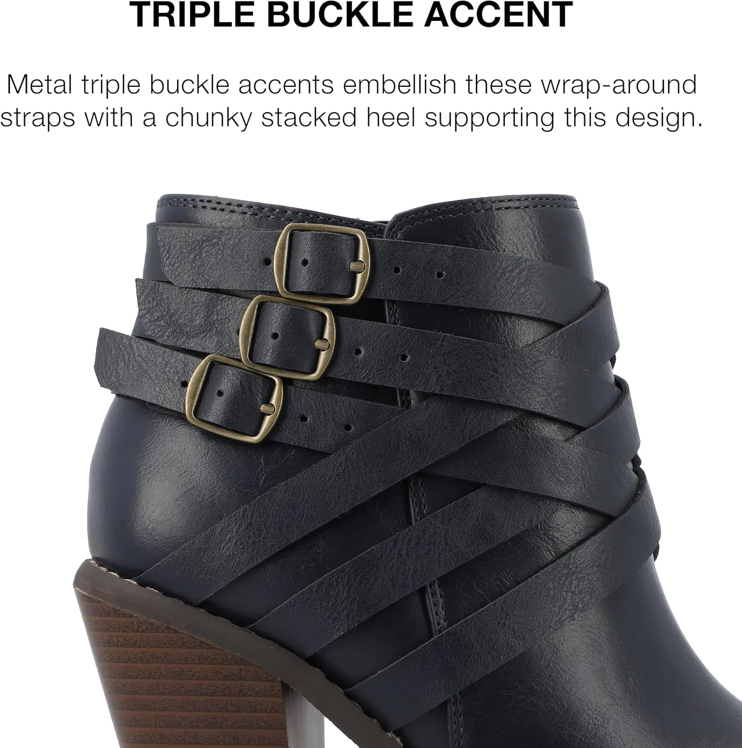 Journee Womens Strap Wide Width Inside Zip Stacked Heel Booties