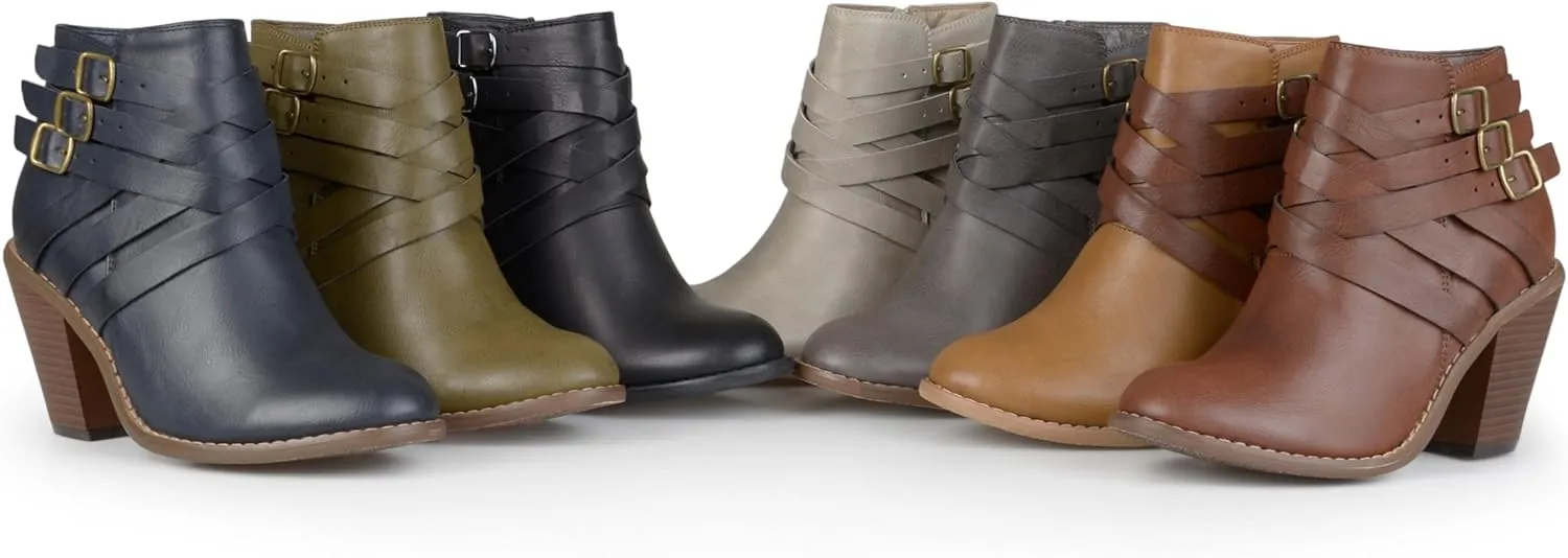 Journee Womens Strap Wide Width Inside Zip Stacked Heel Booties