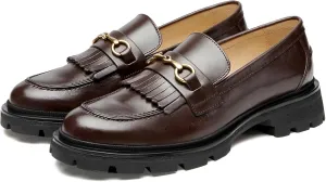 Journey West Genuine Leather Slip on Dress Shoes for Women Tassel Chunky Loafers for Women